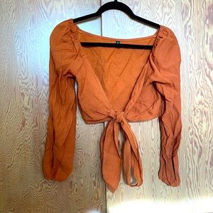 Zaful Plunging Neck Tied Bowknot Crop Blouse